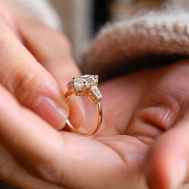 Stunning 1.0 - 2.0 CT Marquise Moissanite Engagement Ring with Three Stone and Hidden Halo Design 6