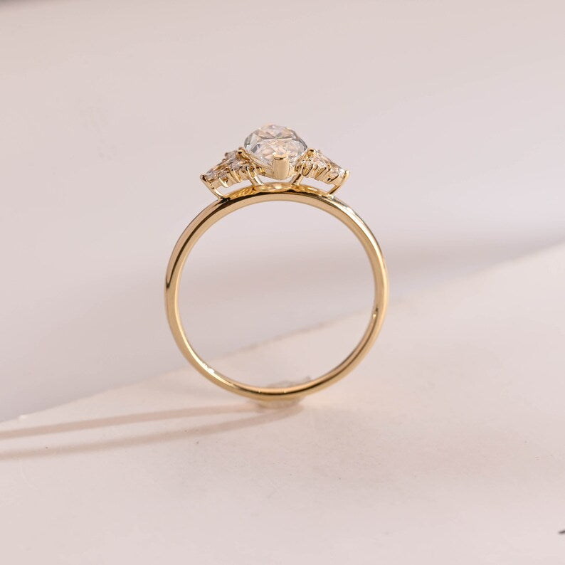 Stunning 1.0 - 2.0 CT Marquise Moissanite Engagement Ring with Cluster Design 8