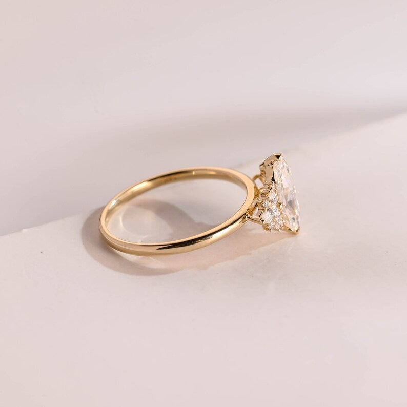 Stunning 1.0 - 2.0 CT Marquise Moissanite Engagement Ring with Cluster Design 9