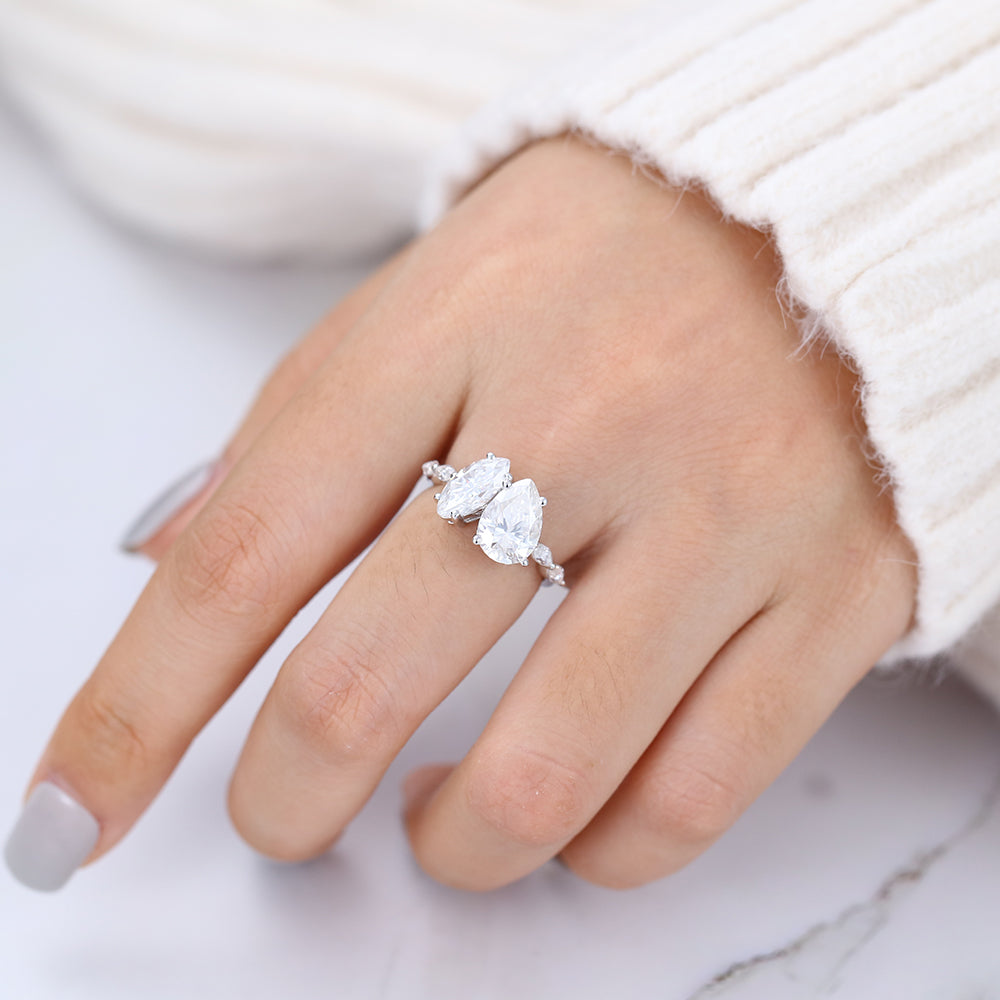 2.83 CT Pear & Marquise Cluster Lab-Grown Diamond Engagement Ring