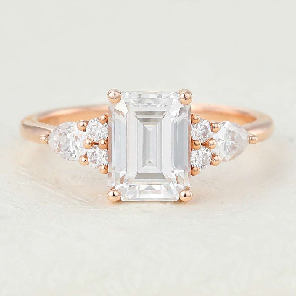 1.6 CT Emerald Cluster Lab-Grown Diamond Engagement Ring
