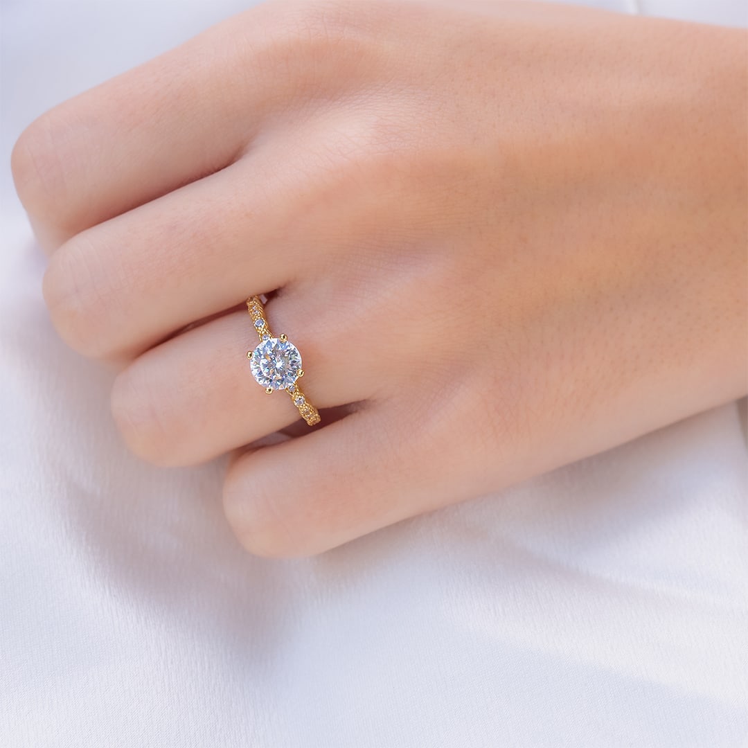 1.8 CT Round Pave Lab Grown Diamond Engagement Ring